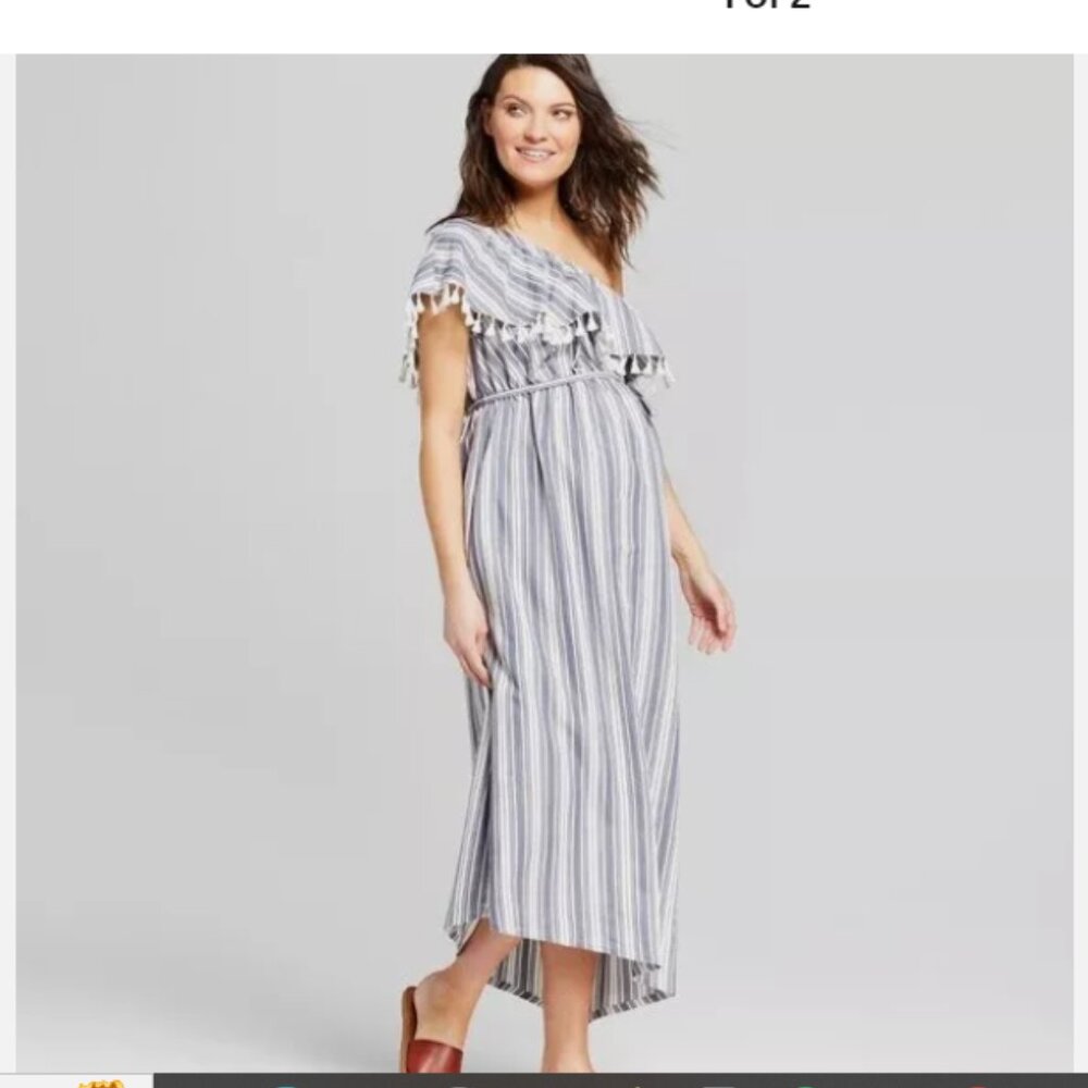 Isabel Maternity | One- shoulder  ruffle  Dress size small  stripe